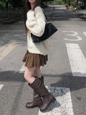 Search Leather Vintage Eyelet Buckle Shoulder Bag